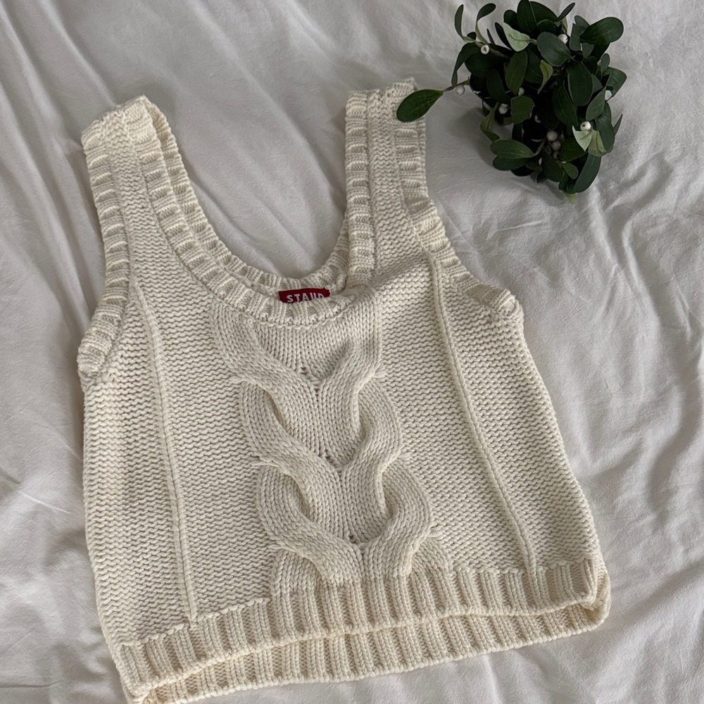 STAUD Ivory Cable Knit Sweatervest